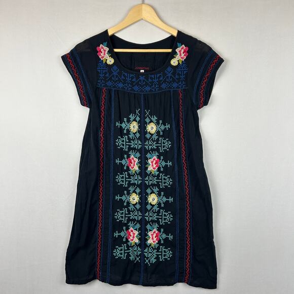 3J Workshop Johnny Was Blue Floral Embroidery Short Sleeve Dress Women's Size S - Picture 1 of 9